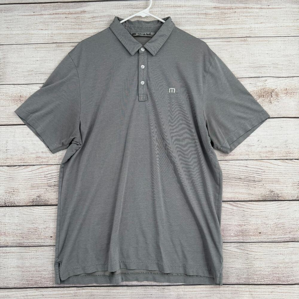 Travis‎ Mathew Golf Striped Polo Shirt Mens XL Gray Stretch Embroidered Logo